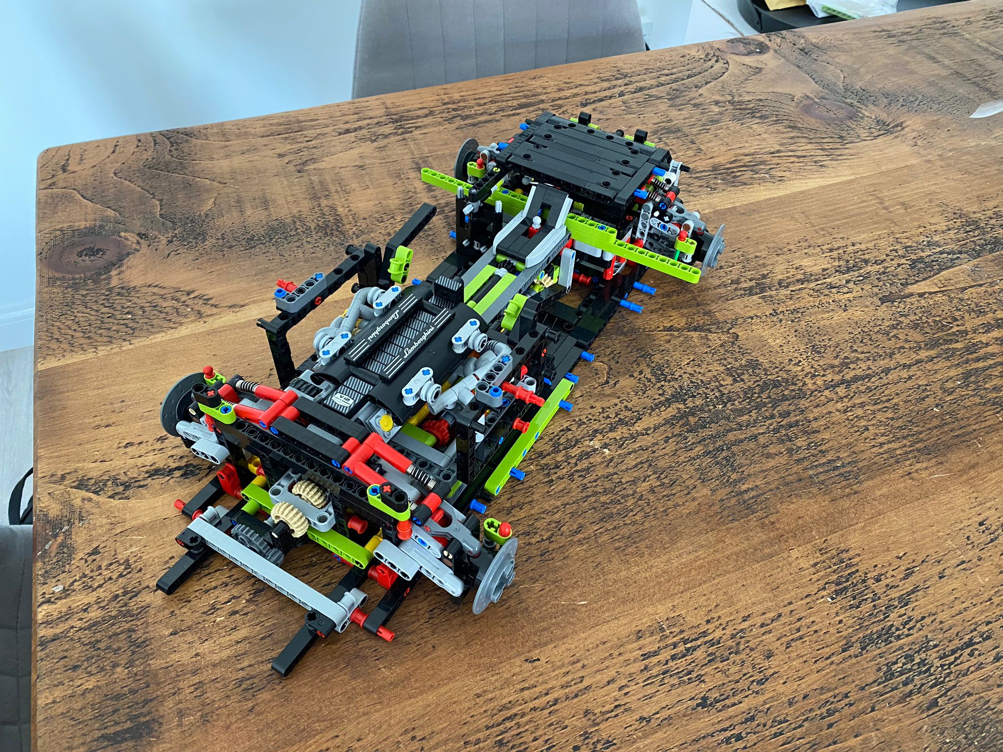 Chris Haydock LEGO Technic Lamborghini Sian 42115 mid-build, chassis and V12 sub-assembly