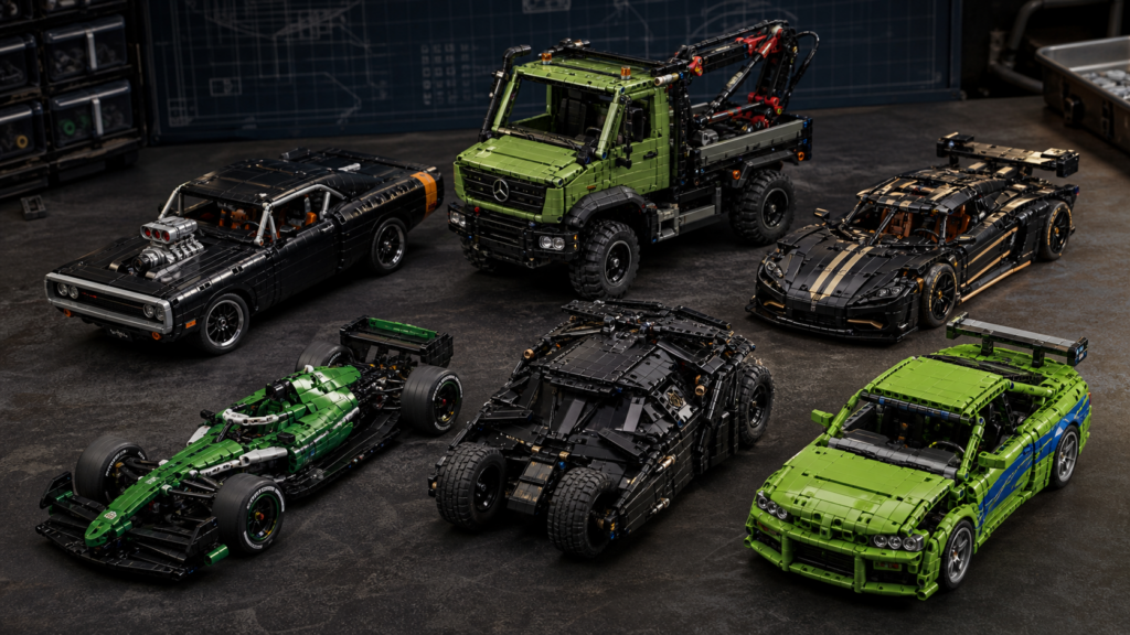 LEGO Technic summer 2026 wave with Dodge Charger Unimog Koenigsegg Aston Martin F1 Batmobile and Mitsubishi Eclipse