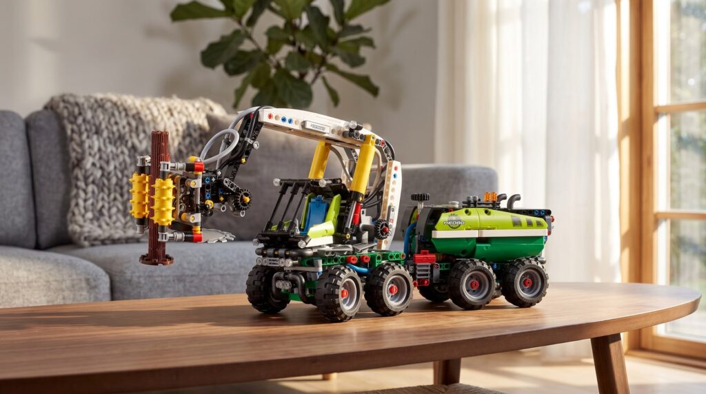 LEGO Technic Forest Machine (42080) on a coffee table in a living room