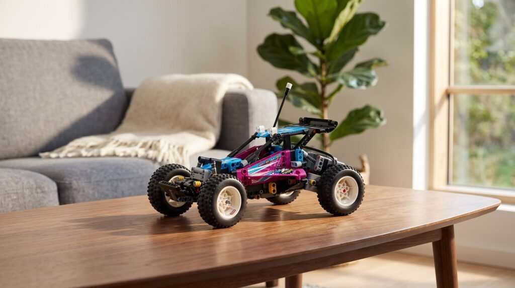 LEGO Technic App-Controlled Off-Road Buggy (42124) on a coffee table in a living room