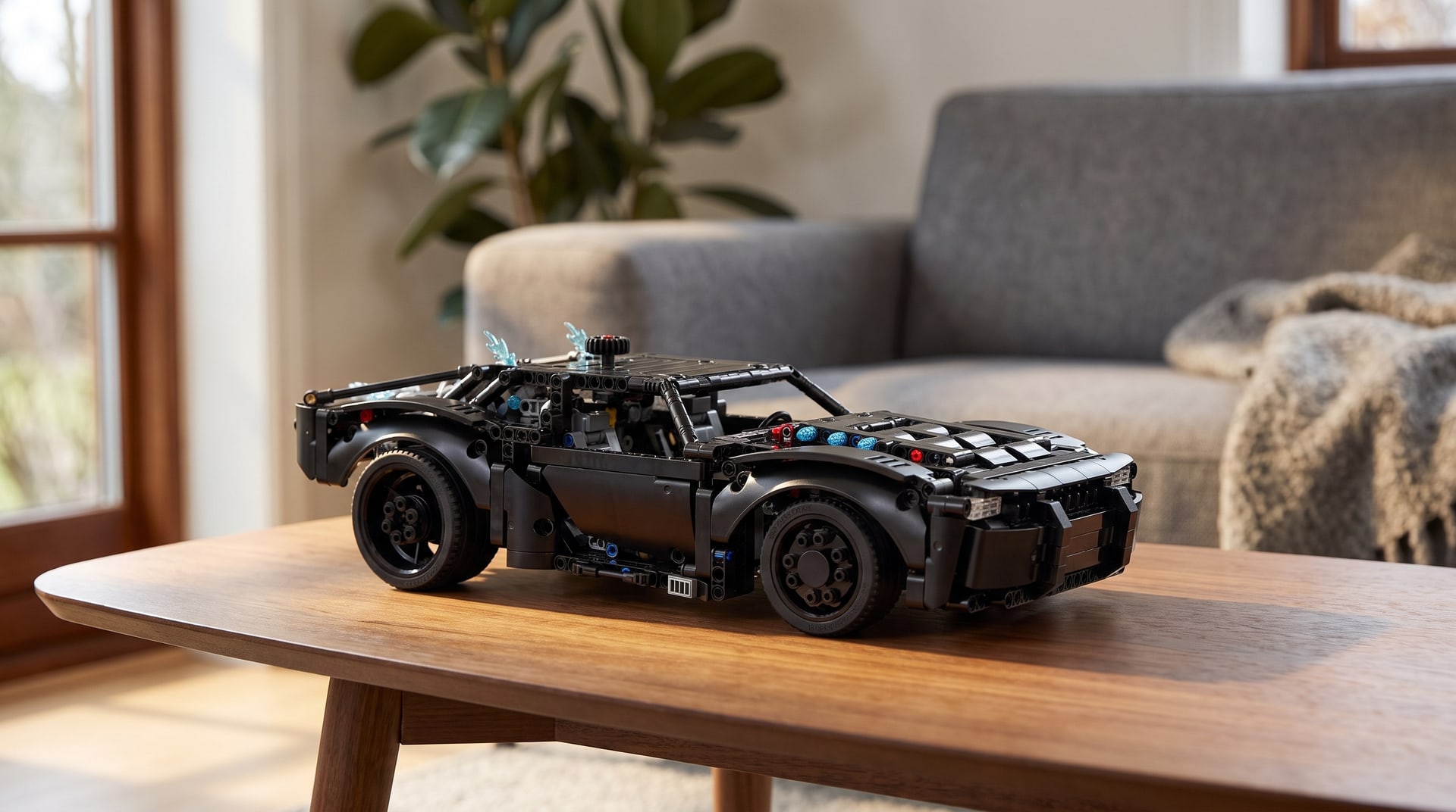 LEGO Technic The Batman Batmobile (42127) on a coffee table in a living room