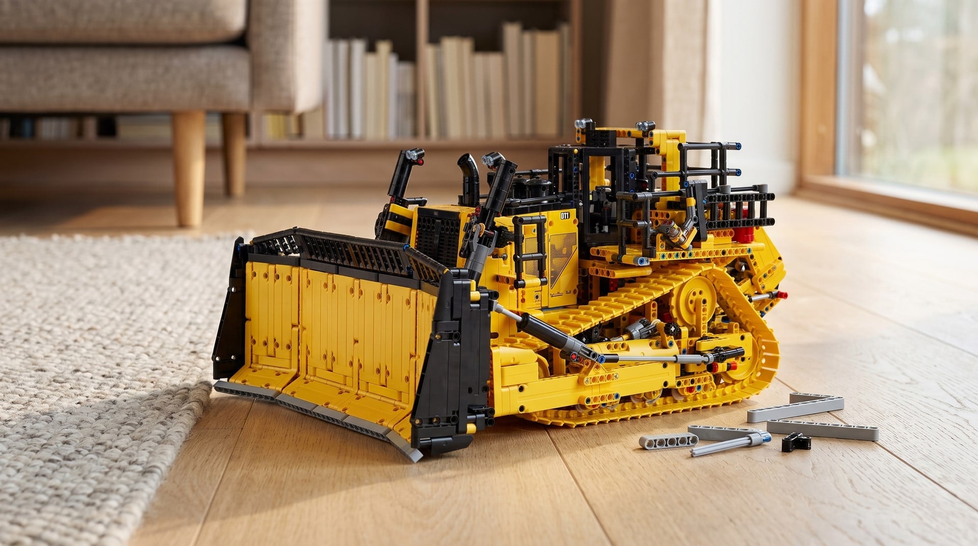 LEGO Technic App-Controlled Cat D11 Bulldozer (42131) on a living room floor