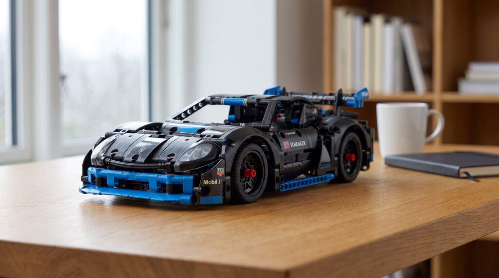LEGO Technic Porsche GT4 e-Performance (42176) on a desk in a home study