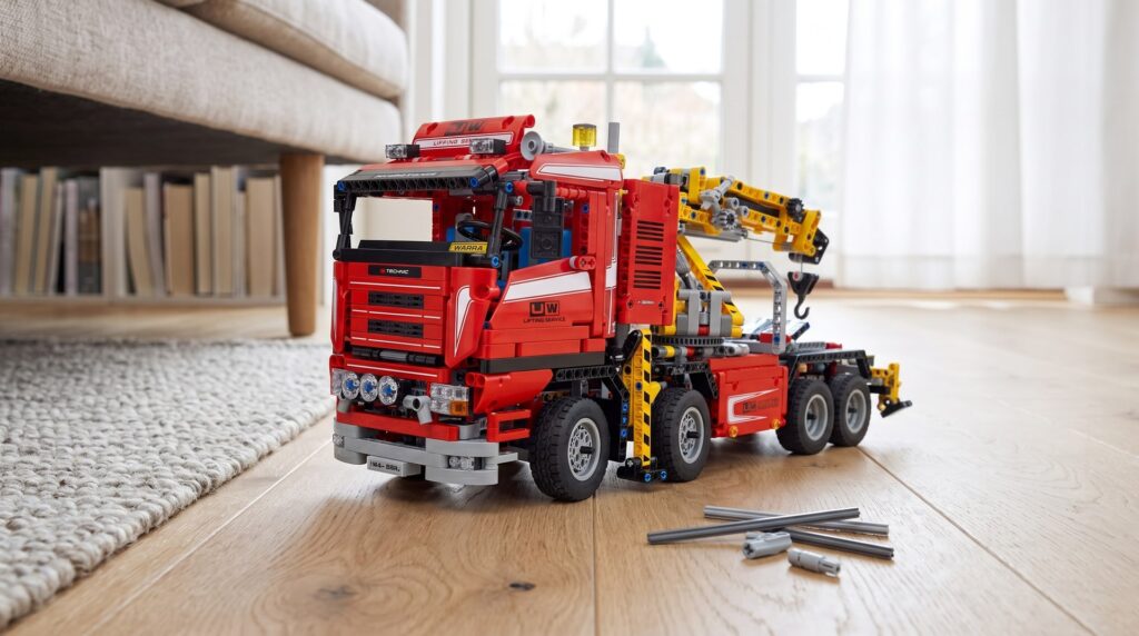 LEGO Technic Crane Truck (8258) on a living room floor