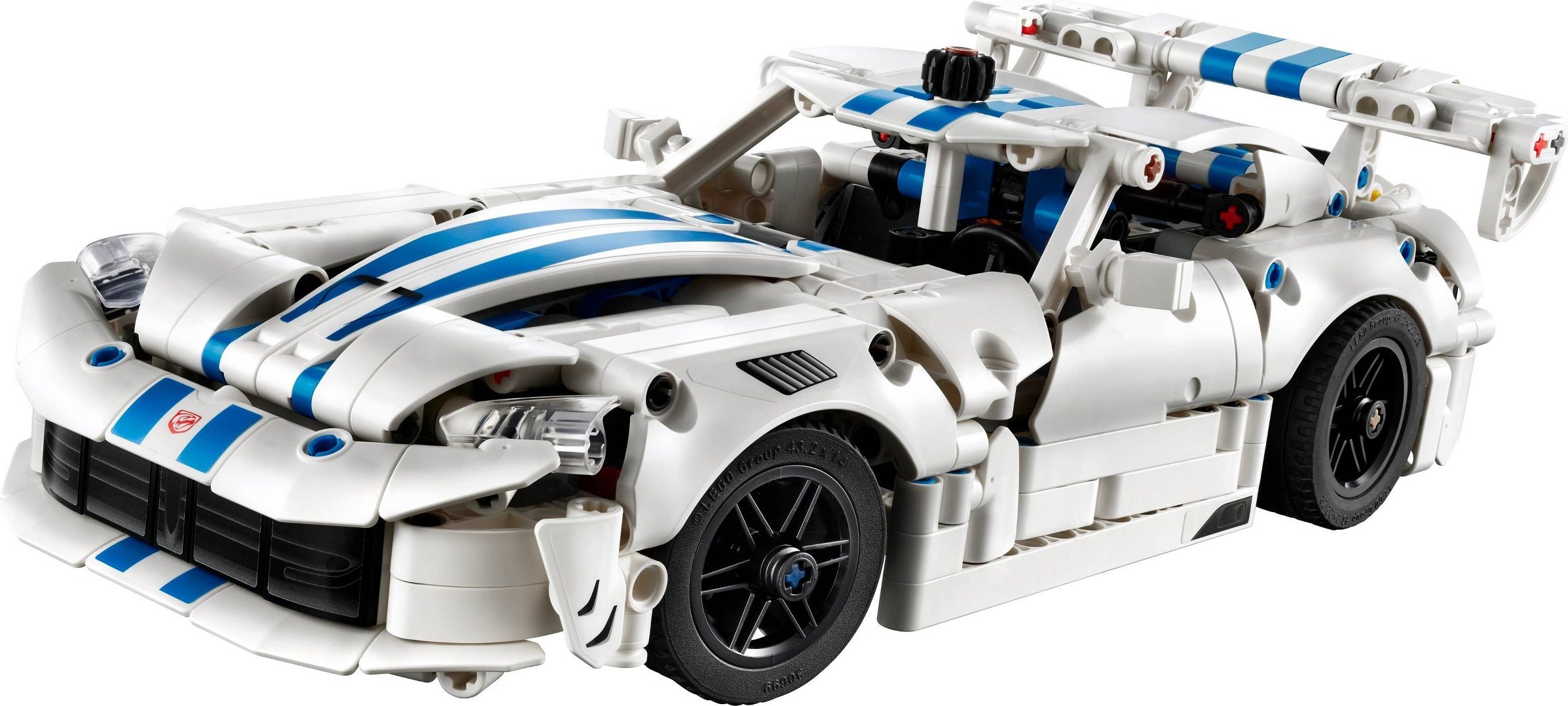 LEGO Technic Dodge Viper GTS-R (42234) in white with blue racing stripes, official product image